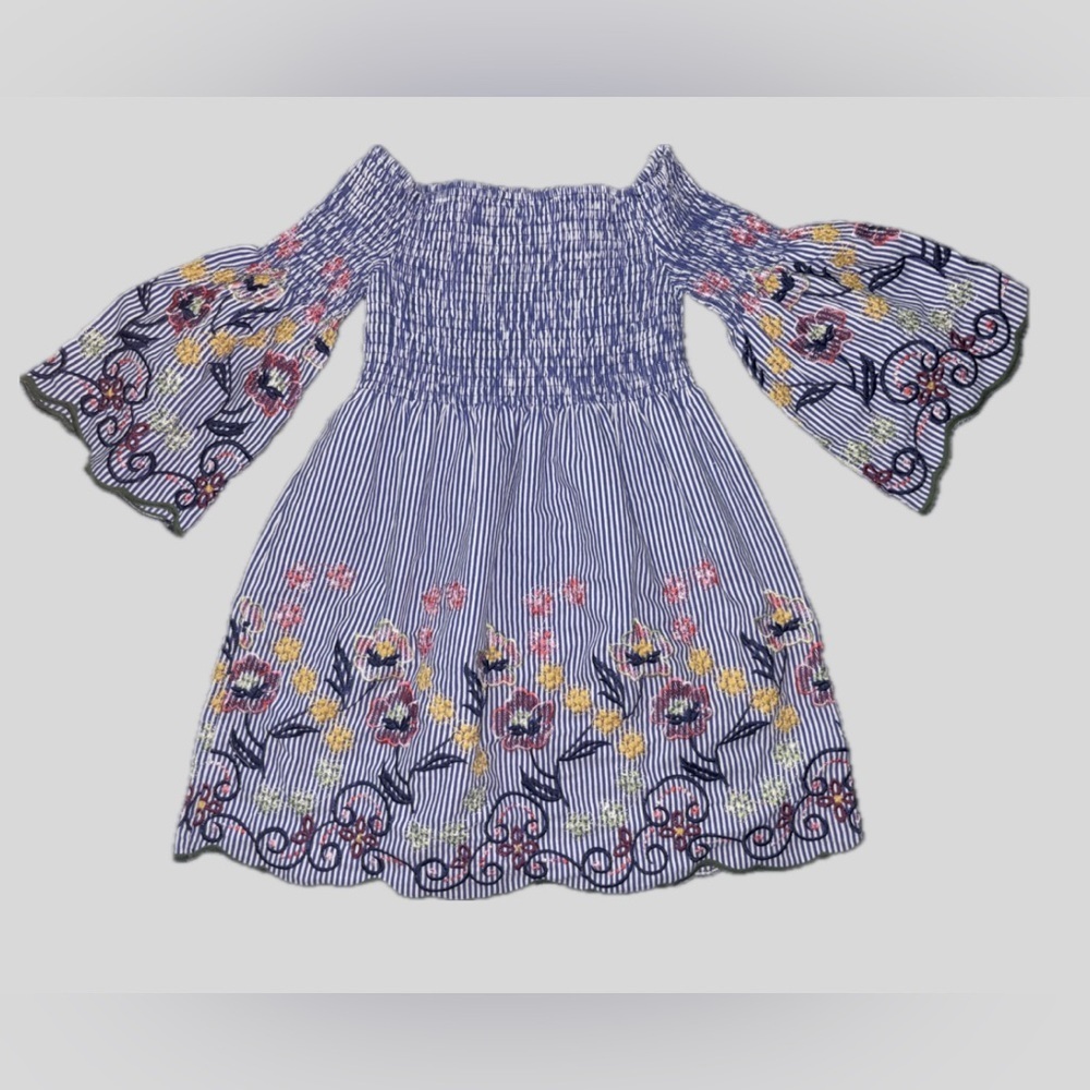 Flying Tomato Bell Sleeve OTS Embroidered Floral Dress SZ S